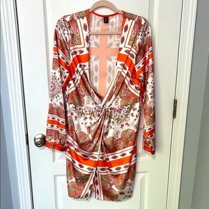 SHEIN Orange Red Bodycon Dress with Plunge Neckline